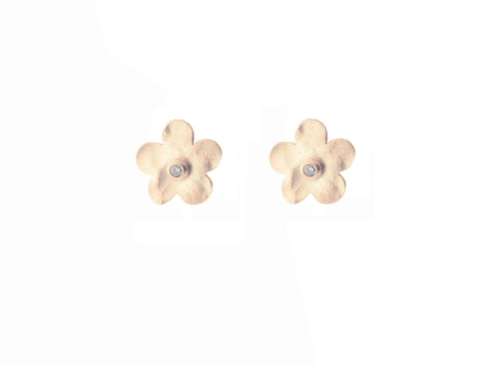 Small Hammered Rose Flower Stud Earrings Earrings