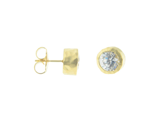 Hammered Round Golden CZ Studs Earrings