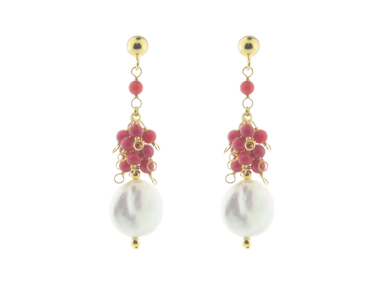 Clustered Pearls & Coral Earrings Earrings