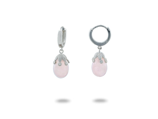 Rose Quartz Flower Bulb Huggies Earrings