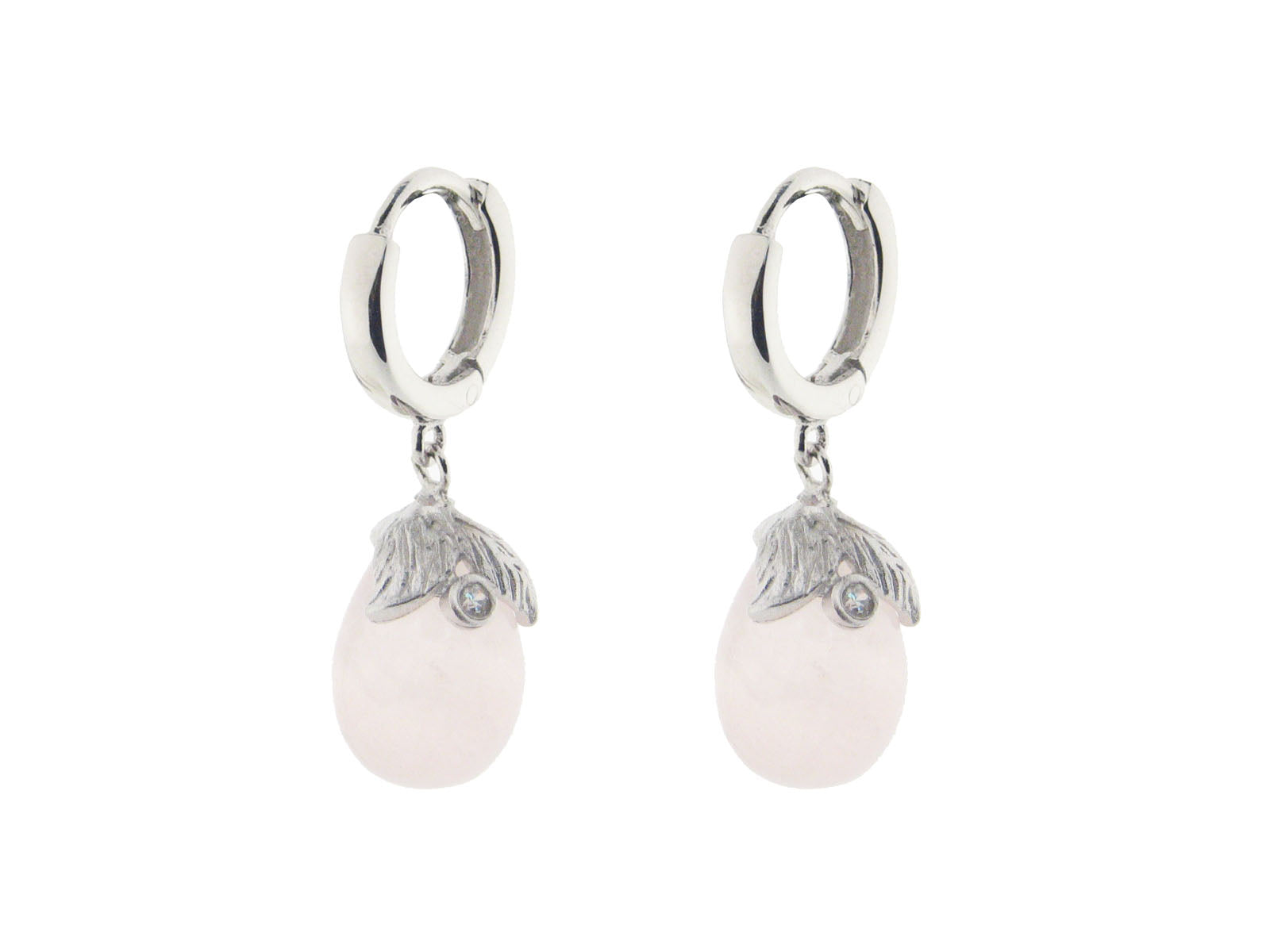 Rose Quartz Flower Bulb Huggies Earrings
