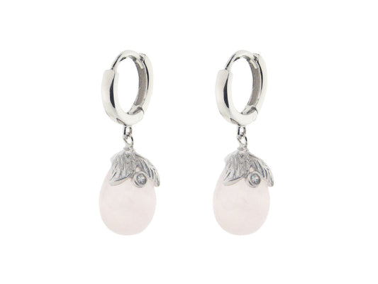 Rose Quartz Flower Bulb Huggies Earrings