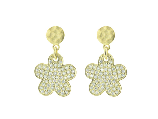 Sparkling Pave Cz Daisy Earrings in Gold Plated Sterling Silver, 15mm Earrings