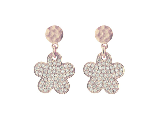 Sparkling Pave Cz Daisy Earrings in Rose Gold Plated Sterling Silver, 15mm Earrings