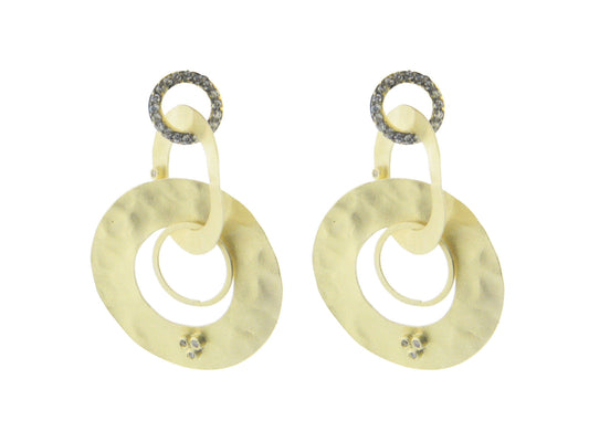 Hammered Circle & Stone Connector Earrings Earrings