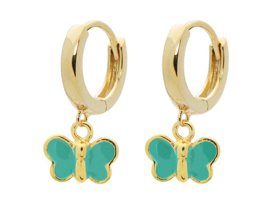 BecKids Dangling Blue Enamel Butterfly Huggies Earrings