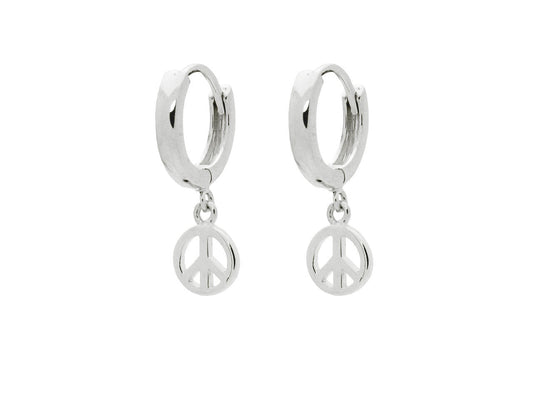 Mini Huggie Girls Earrings Peace Sign in Sterling Silver Earrings