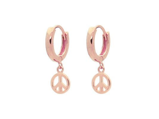 Mini Huggie Girls Earrings Peace Sign in Pink Plated Sterling Silver Earrings