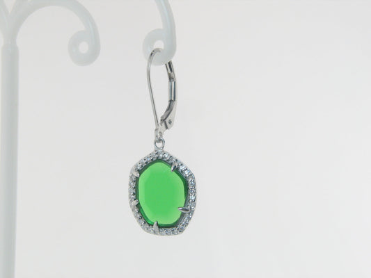 Sparkling Green Glass Leverbacks Earrings