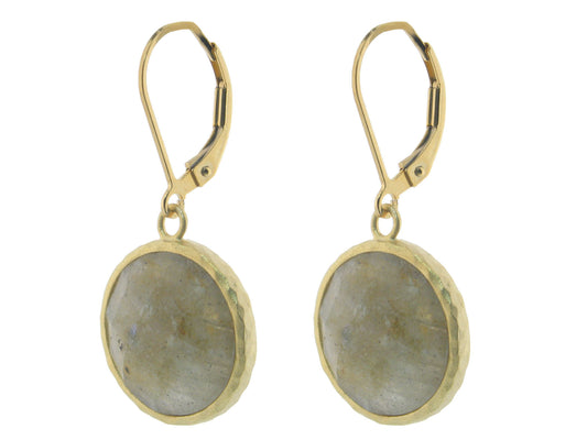 Grey Labradorite Dangling Silver Vermeil Earrings Round Natural Stones 15mm Earrings