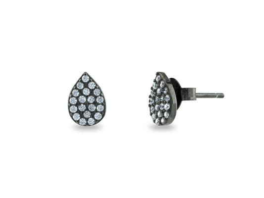 Sparkling CZ Gunmetal Raindrop Stud Earrings Earrings