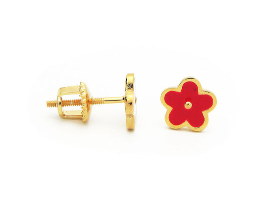 Red Daisy Flower Screwback Stud Earrings Earrings