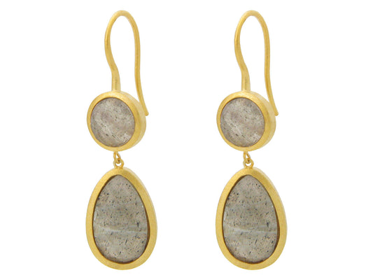 Natural Labradorite Double Drop Hook Earrings in Vermeil Earrings