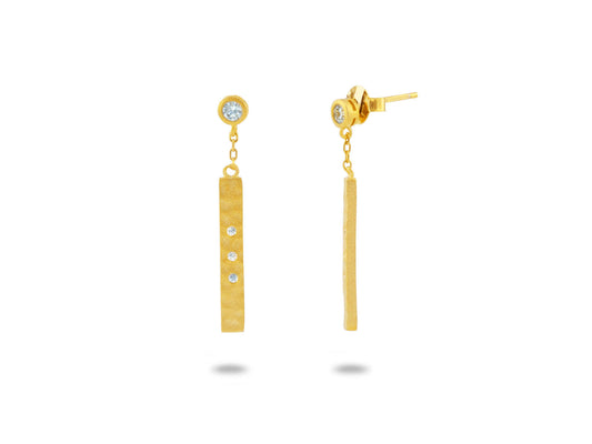 CZ infused Dangling Golden Bars Earrings