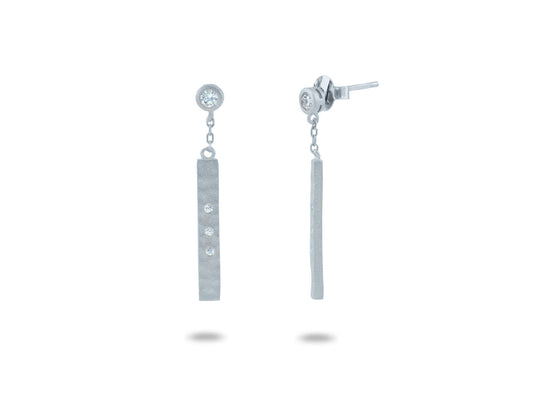 CZ infused Dangling Silver Bars Earrings