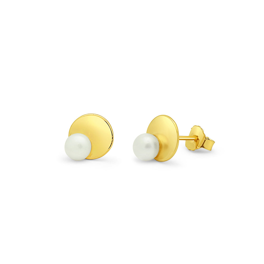 Vermeil Pearl Disc Stud Earrings Earrings