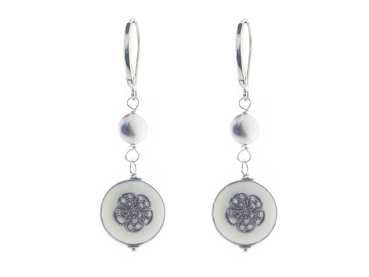 Dangling Diamond Flower Enamel Earrings Earrings