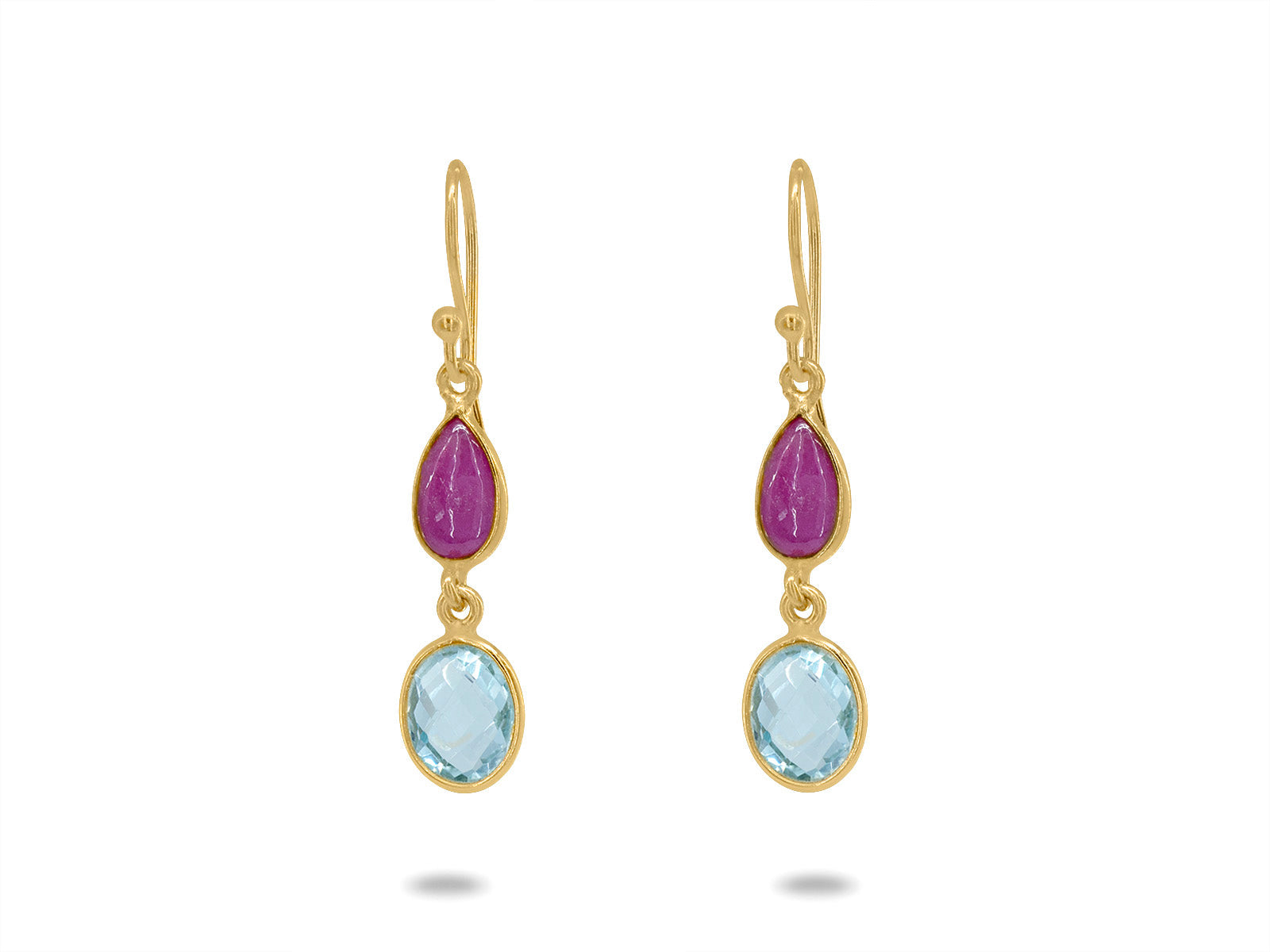 Ruby & Blue Topaz Hook Earrings Earrings