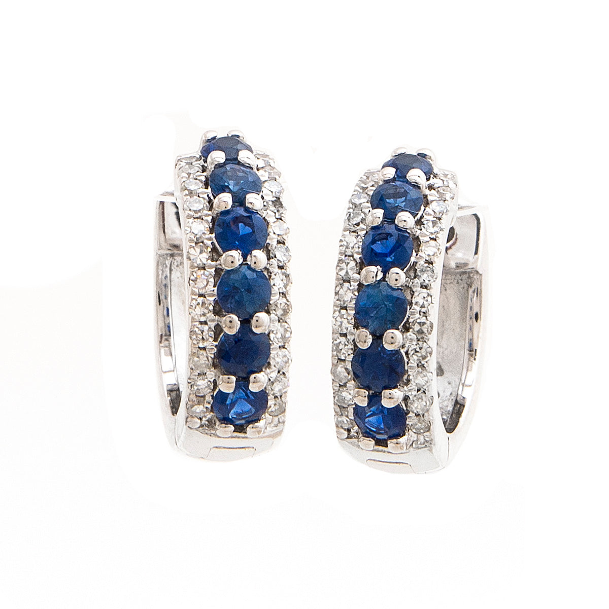 14k White Gold Sapphire & Diamond Huggie Hoop Earrings EARRINGS