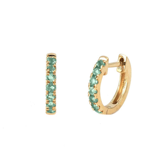 14k Yellow Gold Green Garnet Huggie Hoop Earrings, 10.2 Mm Earrings