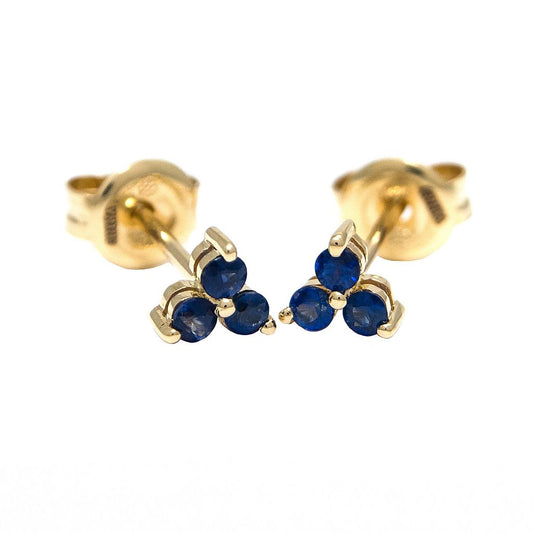 14k Yellow Gold Mini Sapphire Triumvirate Stud Earrings EARRINGS