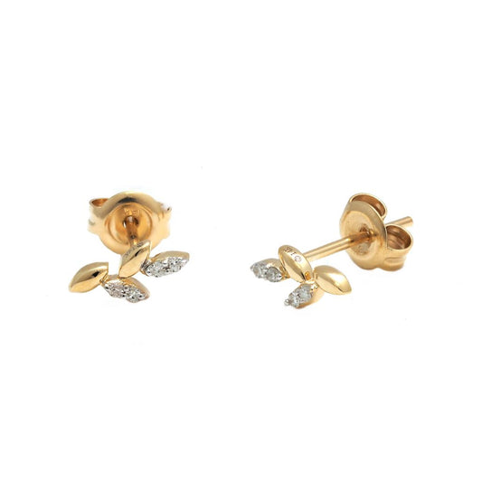 14k Yellow Gold Petite Diamond Flower Petals Stud Earrings Earrings