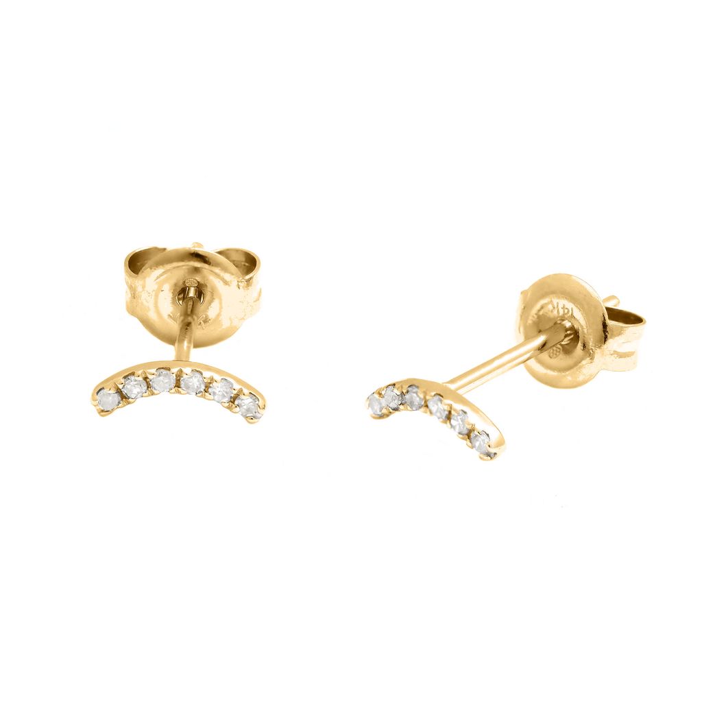 14k Yellow Gold Petite Diamond Curve Stud Earrings Earrings