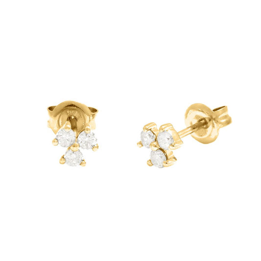 14k Yellow Gold Mini Diamonds Triumvirate Stud Earrings Earrings