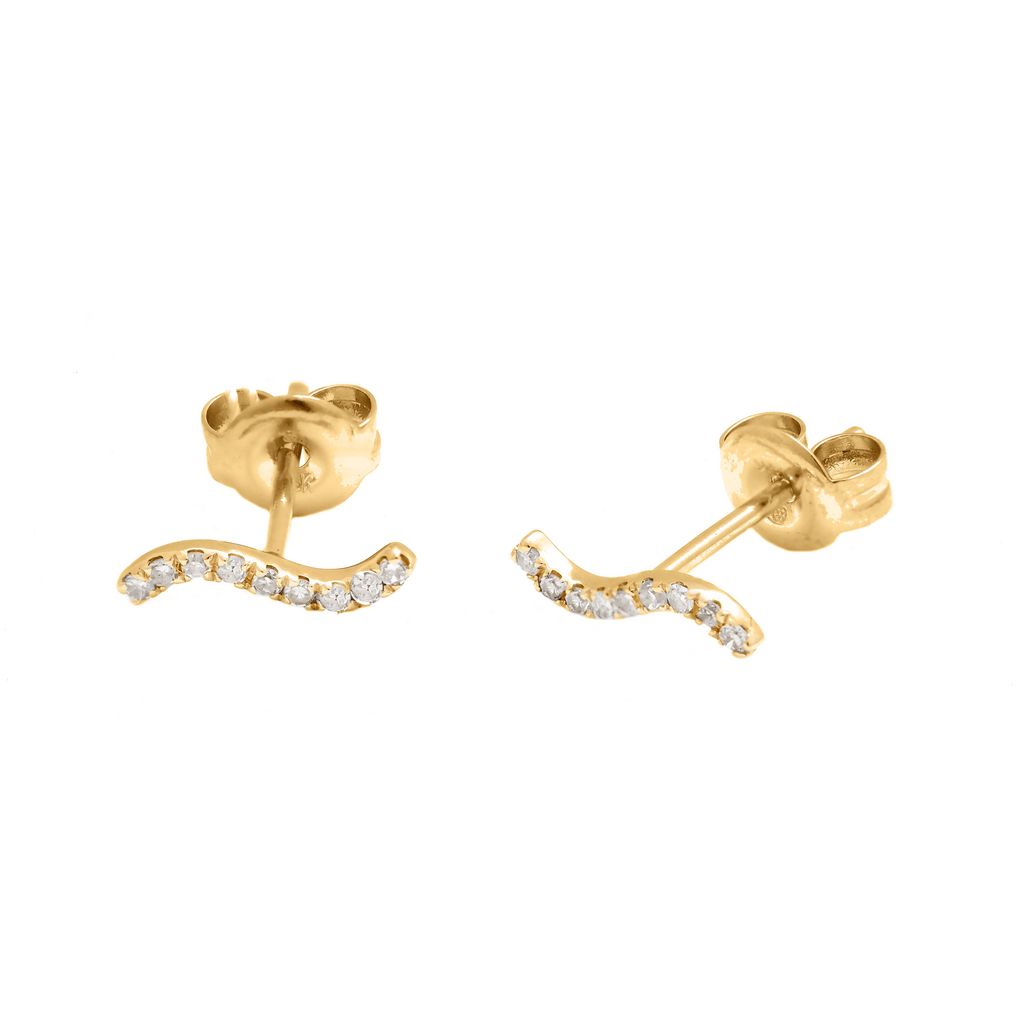 14k Yellow Gold Micropave Diomond Wave Stud Earrings EARRINGS