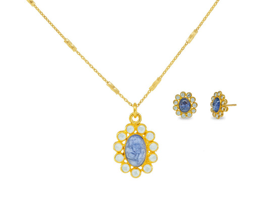 Blue Tanzanite & Crystals Necklace and Earrings Set Necklaces