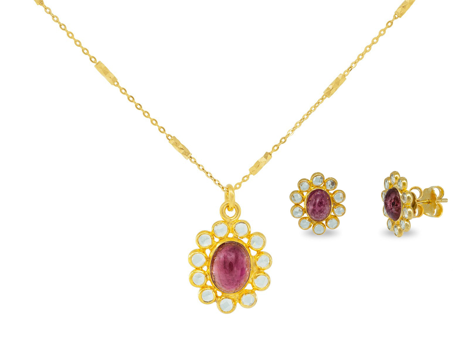 Red Tourmaline & Crystals Necklace and Earrings Set Necklaces