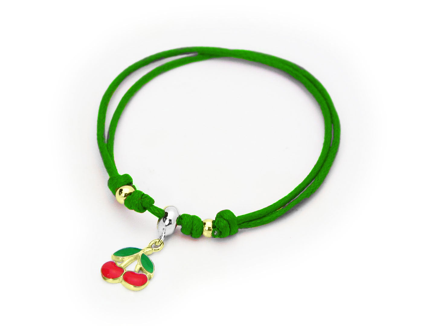 BecKids Lucky Cherries Green Cord Bracelet Bracelets