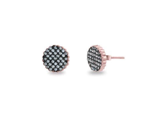 Silver Pink Plated 16mm Diam Pave CZ Disc Black Rhodium Earrings Earrings