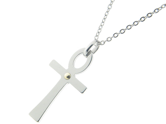 Stainless Steel Ankh Necklace w/ 14k Gold Bead Necklaces