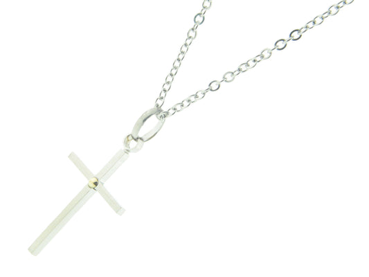 Staintless Steel Thin Cross Necklace w/ 14k Gold Ball, 21" Necklaces