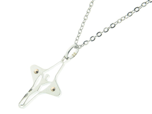 Stainless Steel Silhouette Cross Necklace w/14k Gold Ball Necklaces