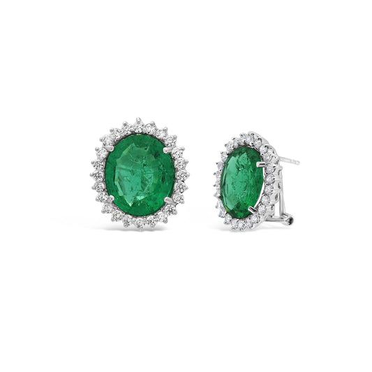 Sterling Silver Oval Simulated Emerald Omega Clasp Stud Earrings Earrings