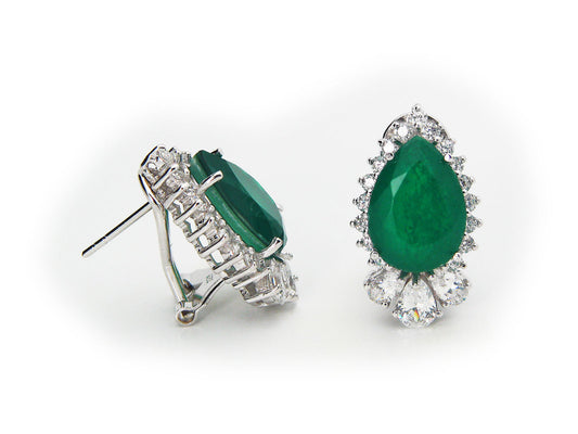 Divine Pear Emerald Doublet Omega Stud Earrings Earrings