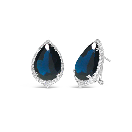 Sterling Silver Small Princess Simulated Sapphire Stud Earrings Earrings