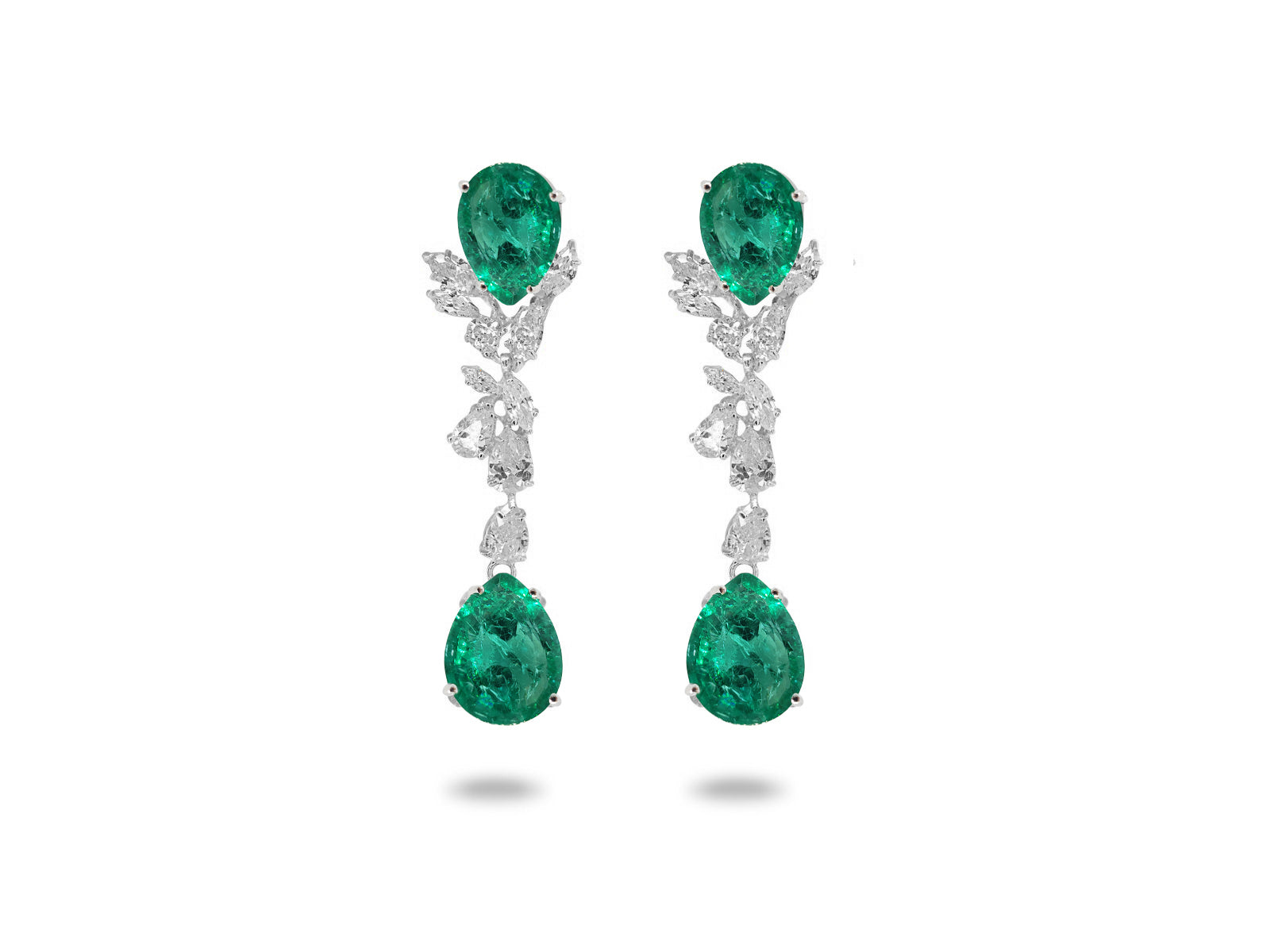 Victorian Simulated Lab Emerald Line Cluster Drop Earrings in Sterling Silver (Omega Backs) Earrings