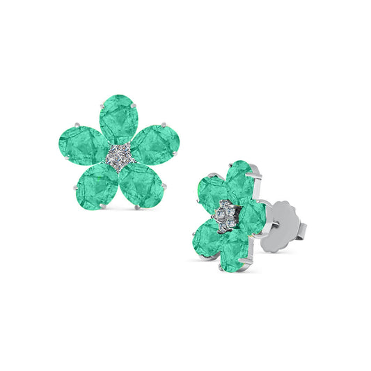 Lab Emerald Doublet Flower Stud Earrings Earrings