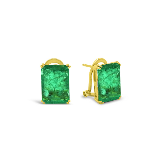 Emerald Cut Lab Emerald Omega Earrings (14x10mm) Earrings