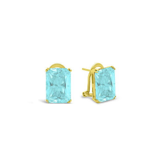 Emerald Cut Lab Paraiba Omega Earrings Earrings