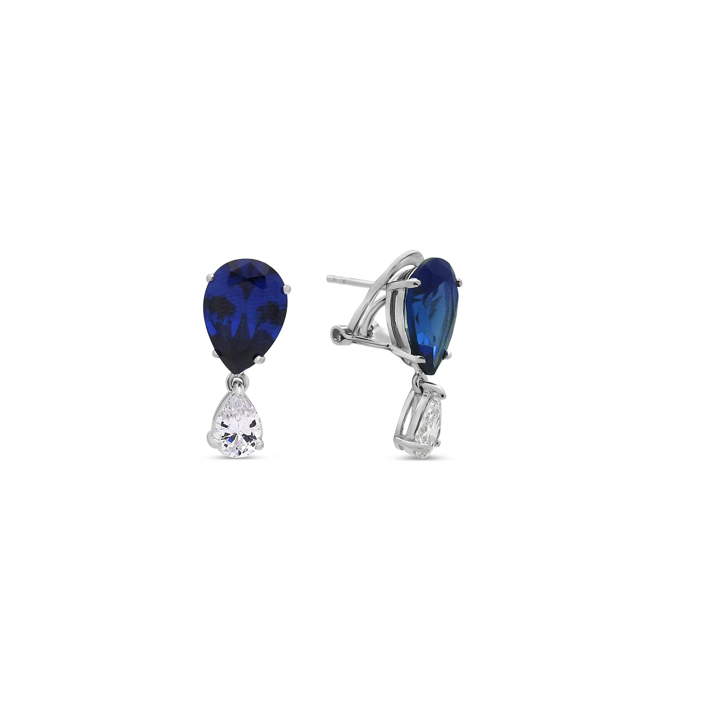 Sterling Silver Mini Simulated Sapphire and CZ Almond Drop Earrings Earrings