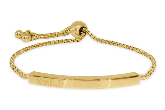 Golden Engravable Smile Bar Bracelet, Adjustable Bracelets