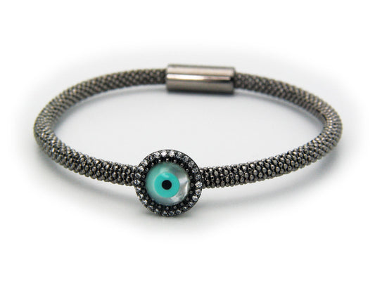 Gunmetal Evil Eye Bracelet in 925 Sterling Silver Bracelets