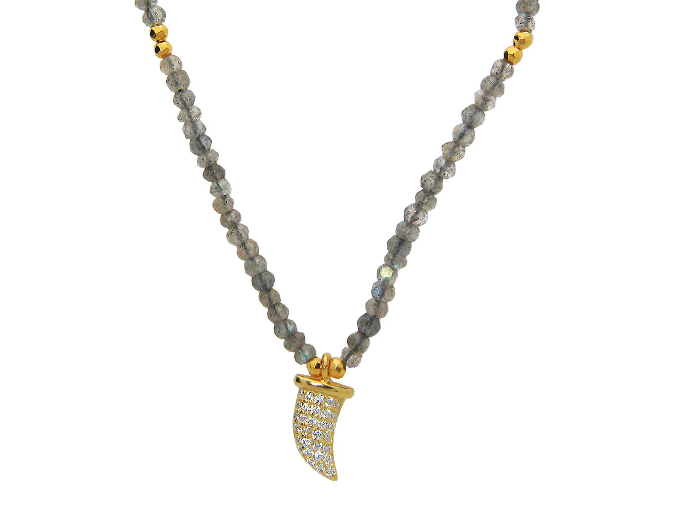 CZ Horn Pendant on Natural Labradorite Choker, 14" Necklaces