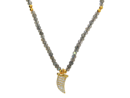 CZ Horn Pendant on Natural Labradorite Choker, 14" Necklaces