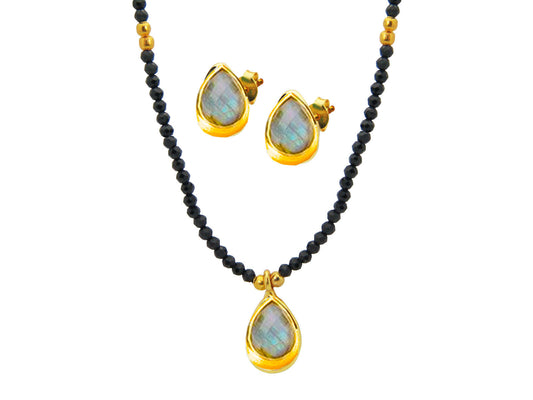 Labradorite & Onyx Choker and Earring Set Necklaces