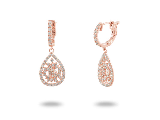 Rose Brilliant CZ Stone Pendant Huggie Earrings Earrings